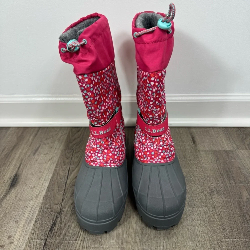 L.L.Bean Kids Northwoods Boots Size 7 Pink Gray Water Resistant Winter Snow